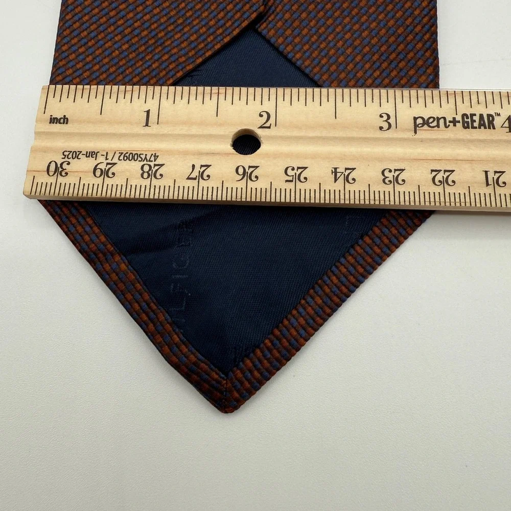 Tommy Hilfiger Men Silk‎ Tie Brown Orange Blue Geometric Pattern Made in USA